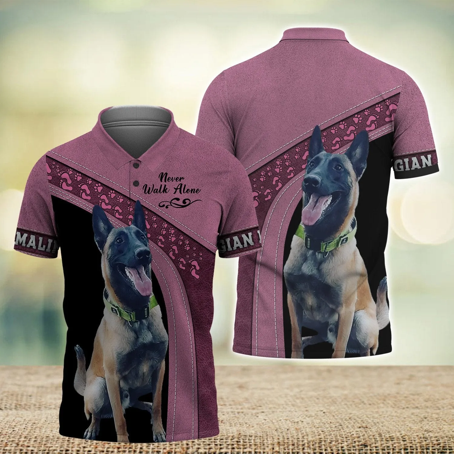 Belgian Malinois Pink Love Never Walk Alone 3D Full Print Shirts, Dog Memorial Gifts for loss of Dog, Gift for Dog Lovers