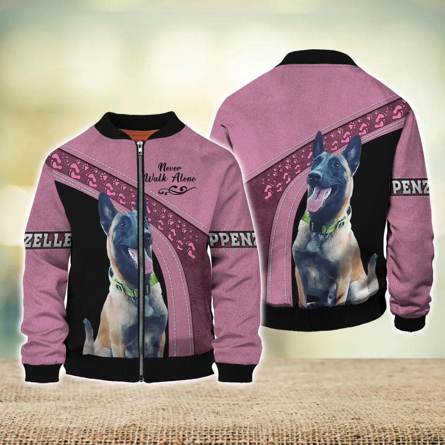 Belgian Malinois Pink Love Never Walk Alone 3D Full Print Shirts, Dog Memorial Gifts for loss of Dog, Gift for Dog Lovers