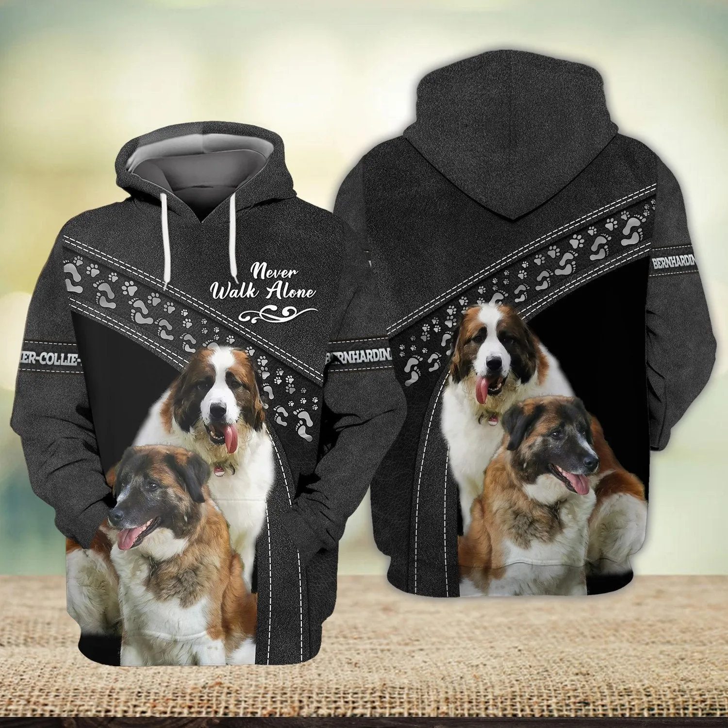 Bernhardiner-Collie-Mix Love Never Walk Alone 3D Full Print Shirts, Shirt For Dog Lovers, Dog Memorial Gifts for loss of Dog