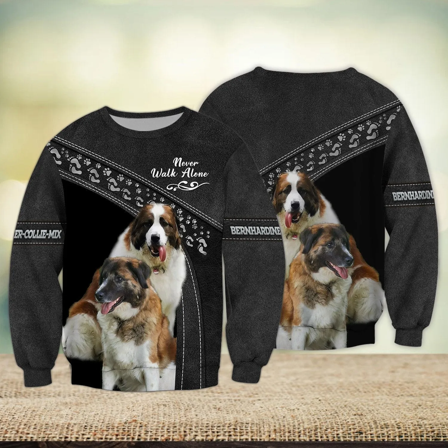 Bernhardiner-Collie-Mix Love Never Walk Alone 3D Full Print Shirts, Shirt For Dog Lovers, Dog Memorial Gifts for loss of Dog