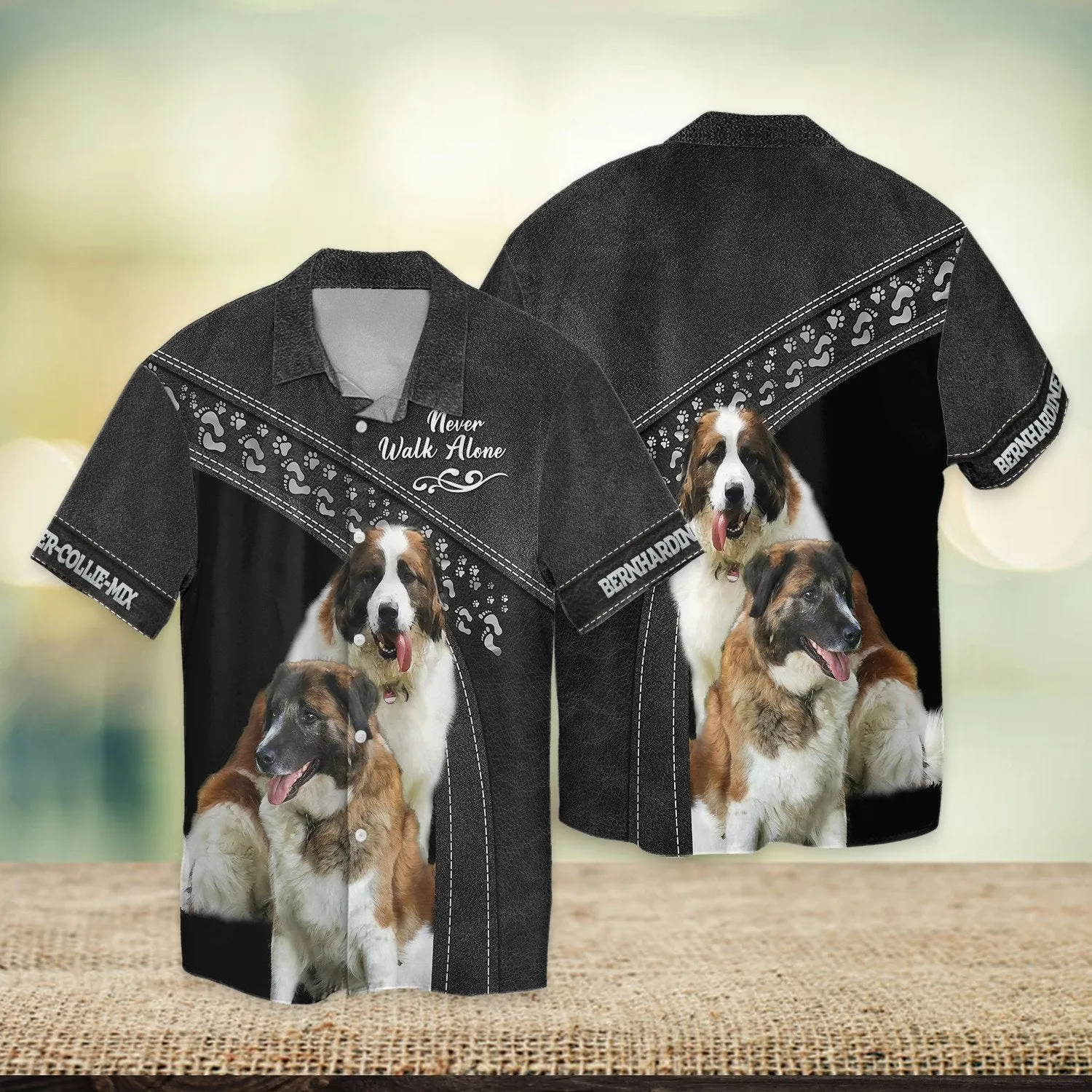 Bernhardiner-Collie-Mix Love Never Walk Alone 3D Full Print Shirts, Shirt For Dog Lovers, Dog Memorial Gifts for loss of Dog