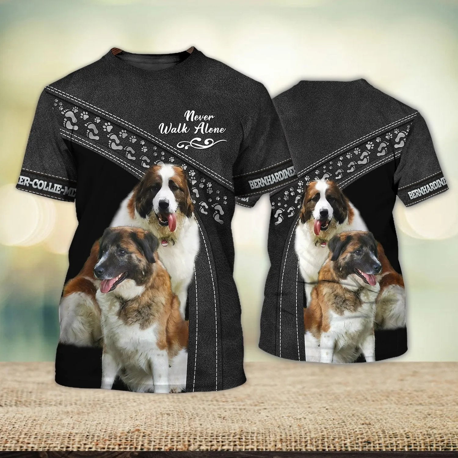 Bernhardiner-Collie-Mix Love Never Walk Alone 3D Full Print Shirts, Shirt For Dog Lovers, Dog Memorial Gifts for loss of Dog