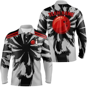 Black And Gray Bowling Polo, Long Sleeve Shirt For Men Custom Multicolor Bowling Ball Team Bowling Jerseys