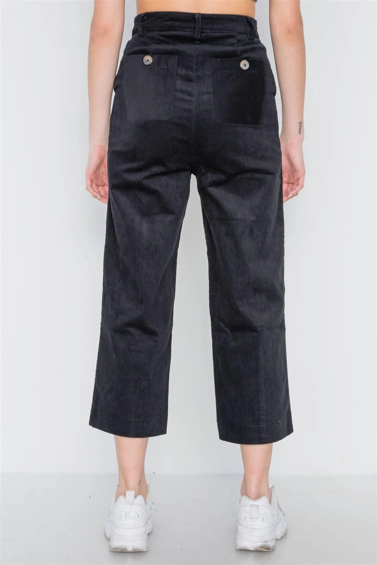 Black Corduroy Wide Leg Cropped Pants /2-1-3