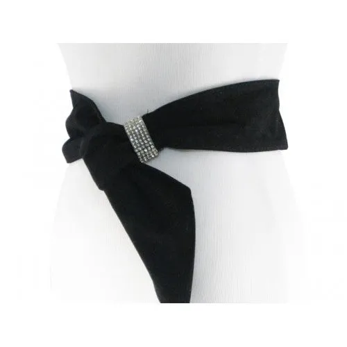 Black Velvety Rhinestone Sash Belt Graduated Width for Waist or Hips