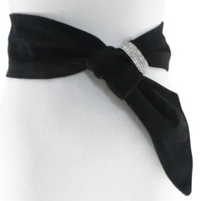 Black Velvety Rhinestone Sash Belt Graduated Width for Waist or Hips