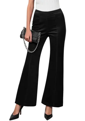 Black Women's Bell Bottom Corduroy Flare High Waisted Front Seam Slacks