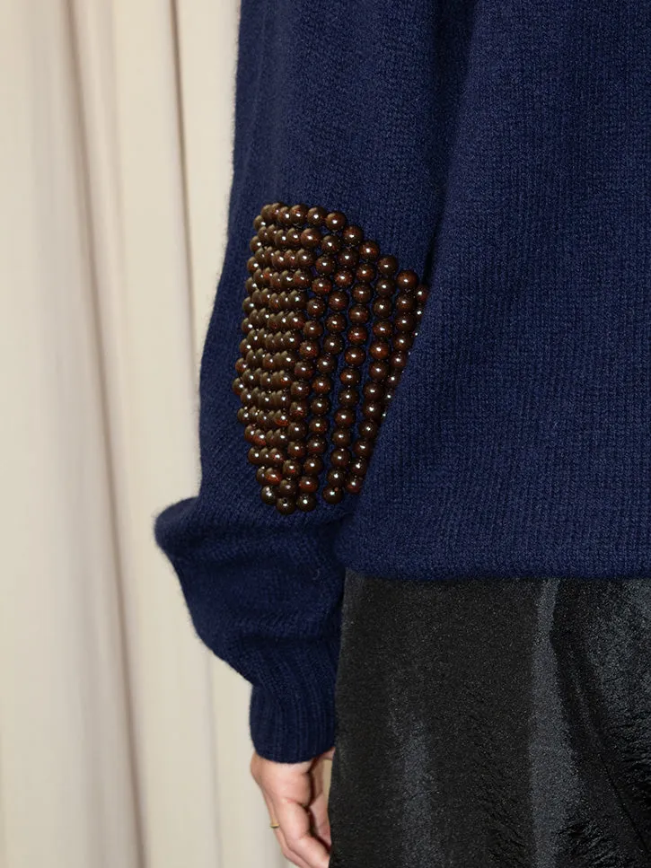 Bless Pearlpad Sweater, Navy/Brown Wood