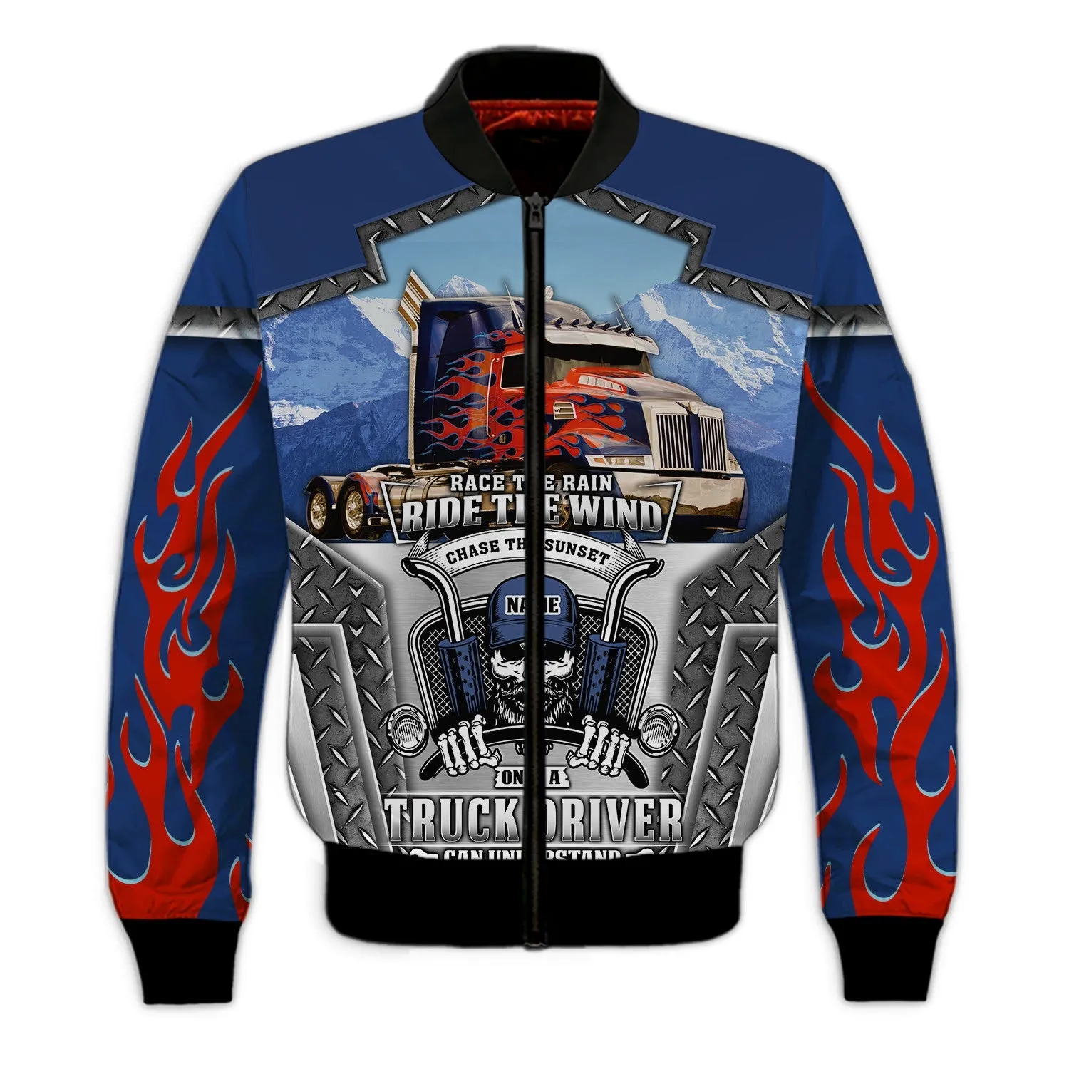 Blue & Red Fire Trucker 3D All Over Printed Hoodie, 3D Zipper Hoodie, Christmas Shirt for Trucker