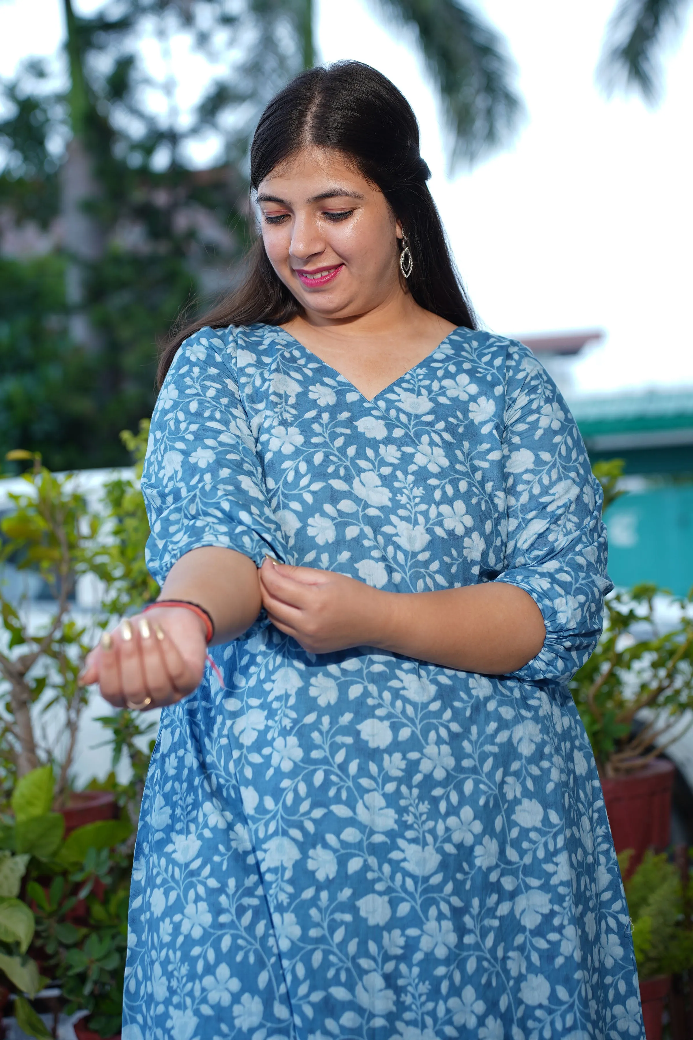 Blue Block Printed Cotton Dress