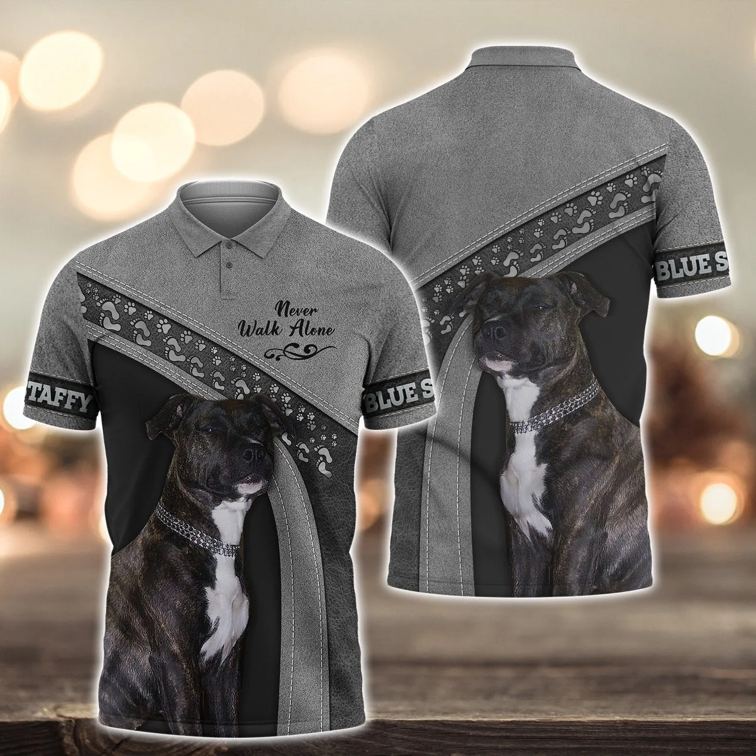 Blue Staffy Love Never Walk Alone Love 3D Full Print Shirts, Shirt For Dog Lovers, Dog Memorial Gifts for loss of Dog