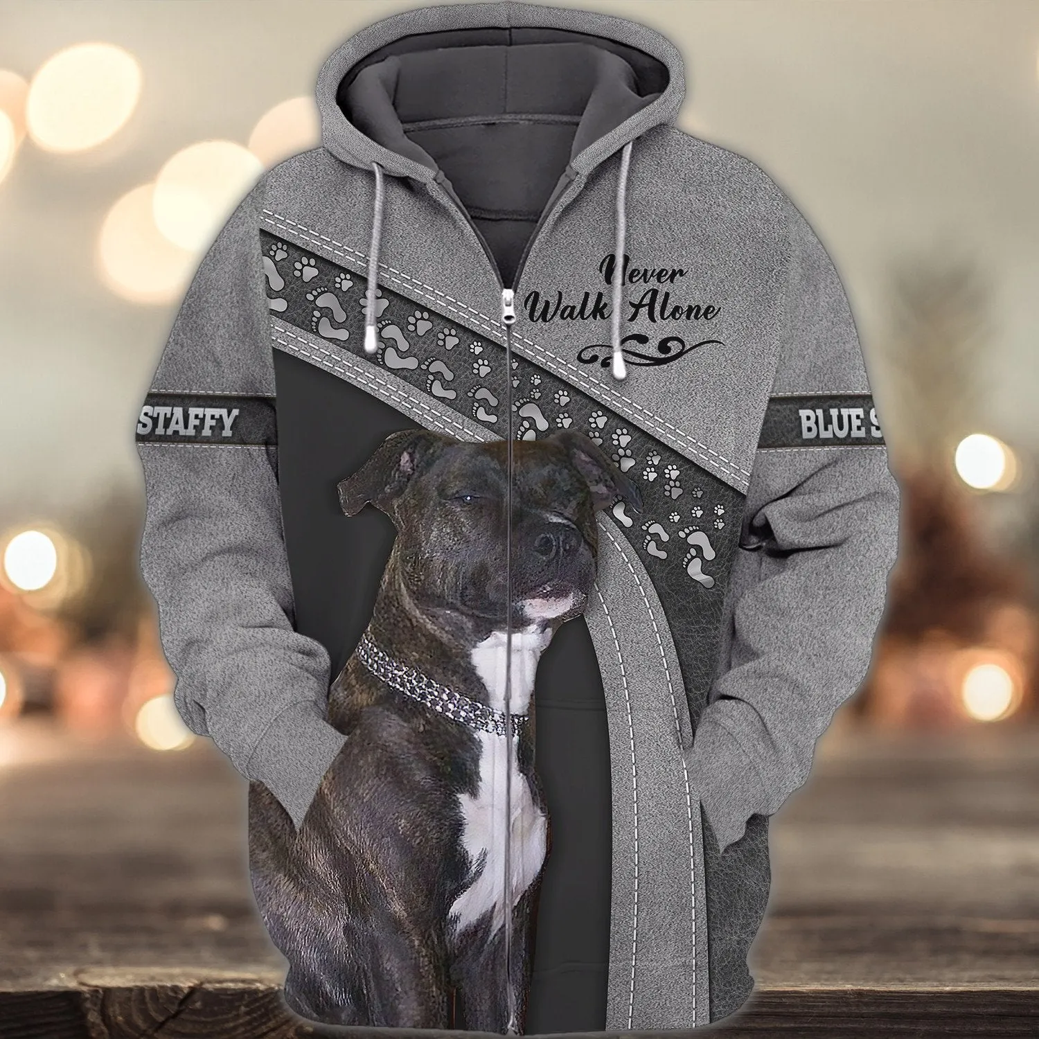 Blue Staffy Love Never Walk Alone Love 3D Full Print Shirts, Shirt For Dog Lovers, Dog Memorial Gifts for loss of Dog