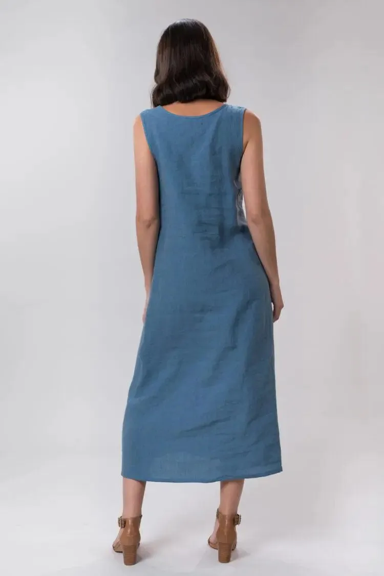 Bonnie Long Linen Dress In Sky by Wilga Clothing