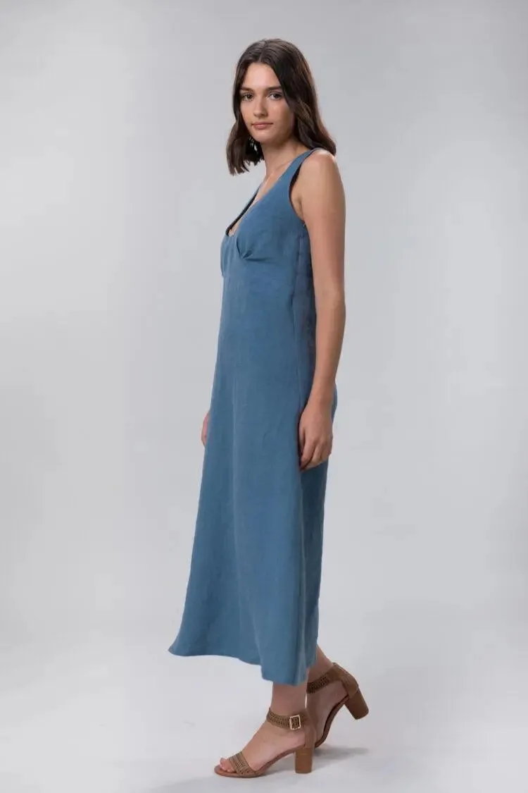 Bonnie Long Linen Dress In Sky by Wilga Clothing