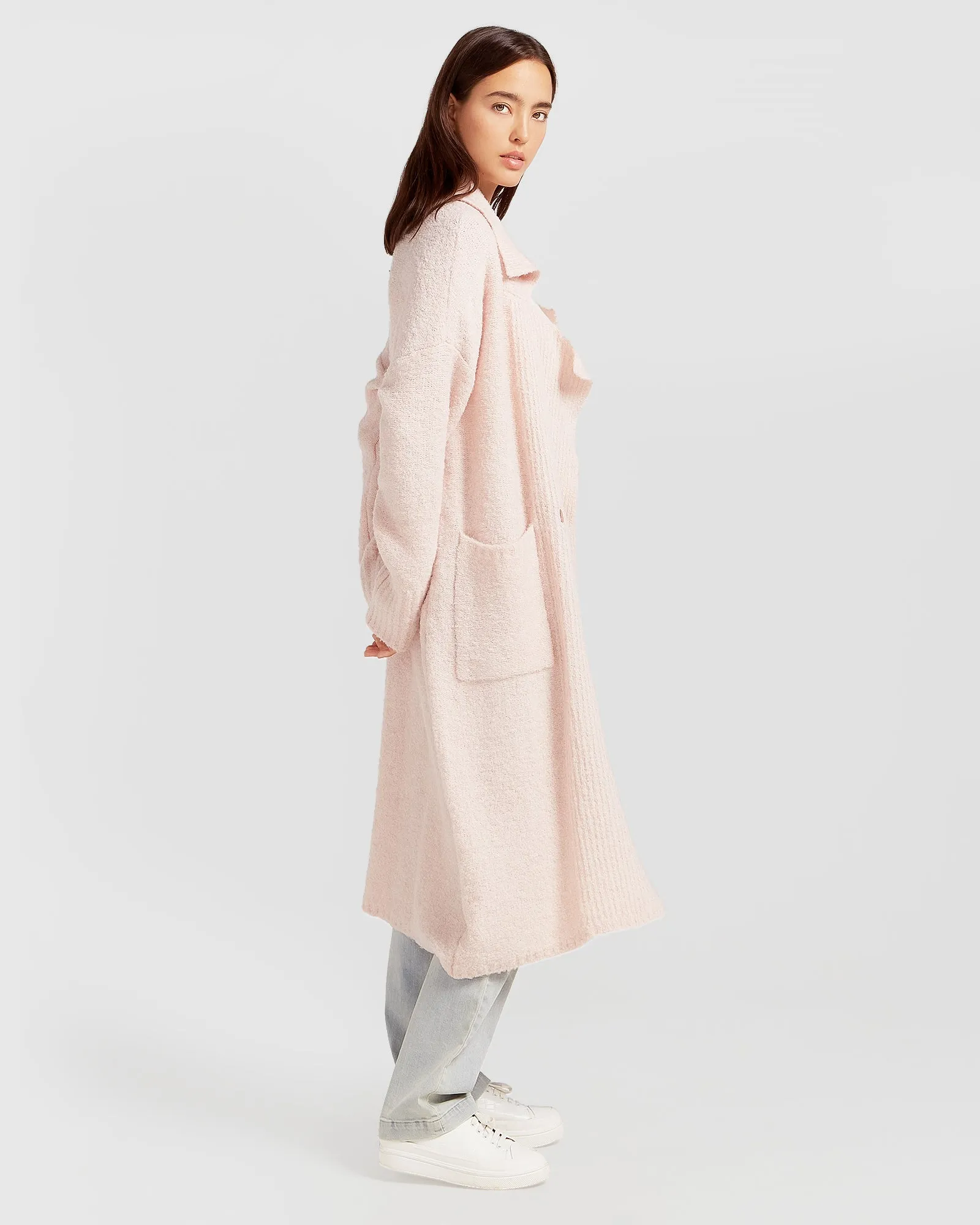 Born To Run Sustainable Sweater Coat - Pale Pink