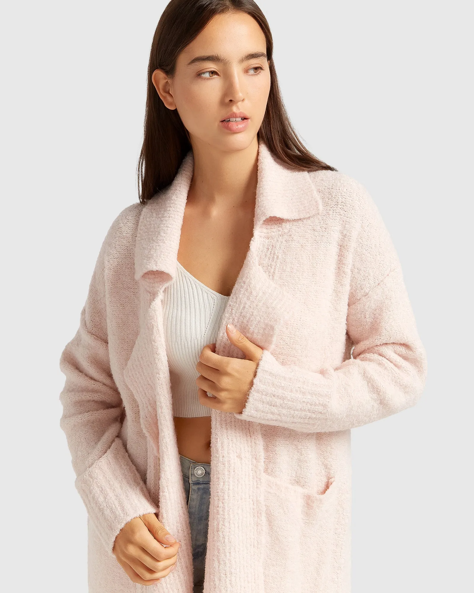 Born To Run Sustainable Sweater Coat - Pale Pink