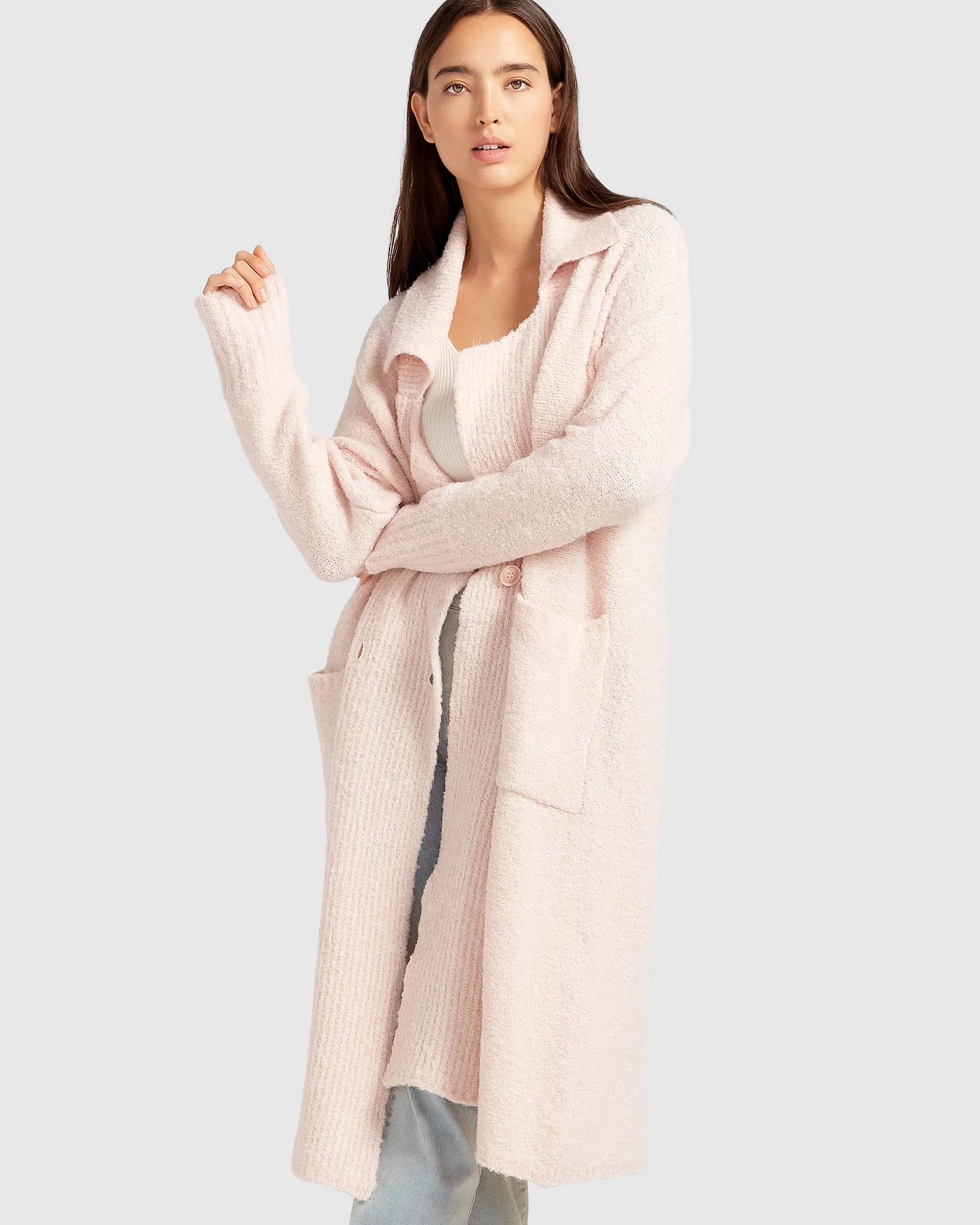 Born To Run Sustainable Sweater Coat - Pale Pink