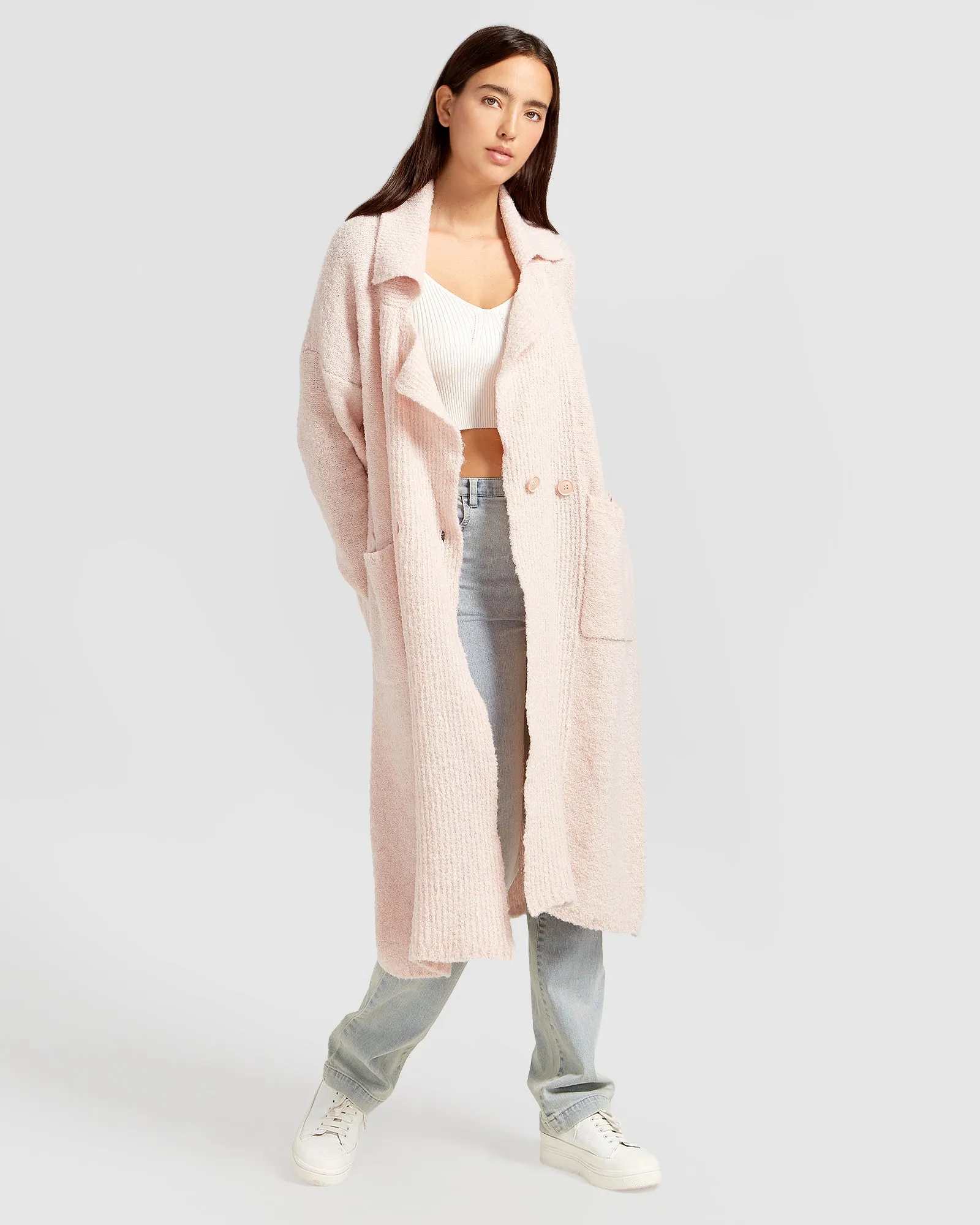 Born To Run Sustainable Sweater Coat - Pale Pink