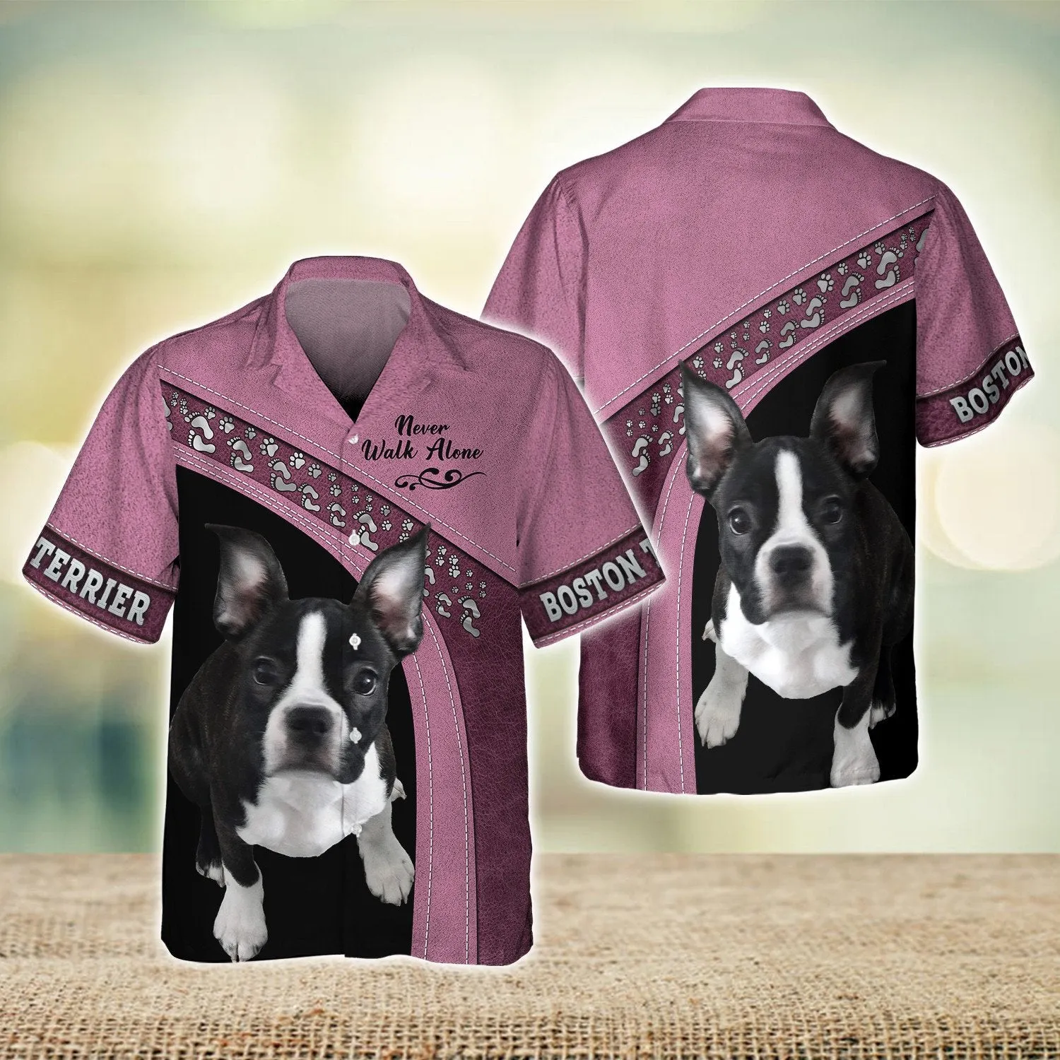 Boston Terrier Pink Love Never Walk Alone 3D Full Print Shirts, Dog Memorial Gifts for loss of Dog