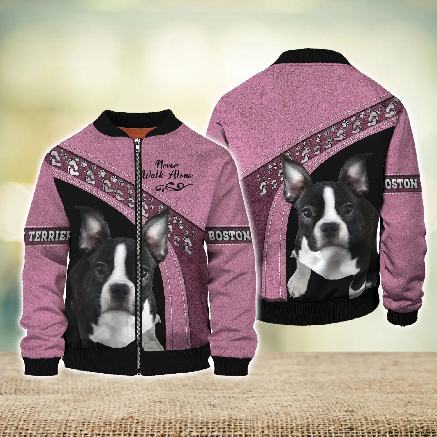 Boston Terrier Pink Love Never Walk Alone 3D Full Print Shirts, Dog Memorial Gifts for loss of Dog