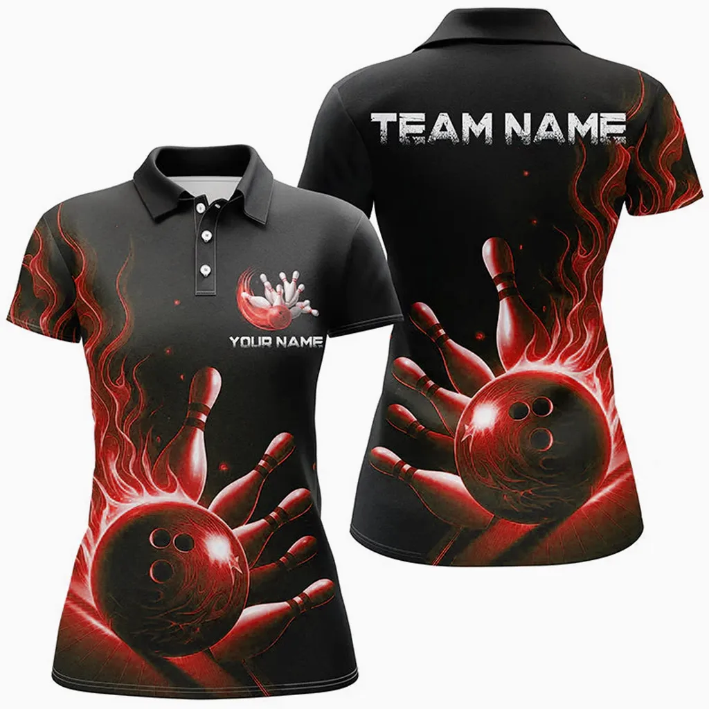 Bowling Flame Multicolor Option Customized Name 3D Shirt For Women