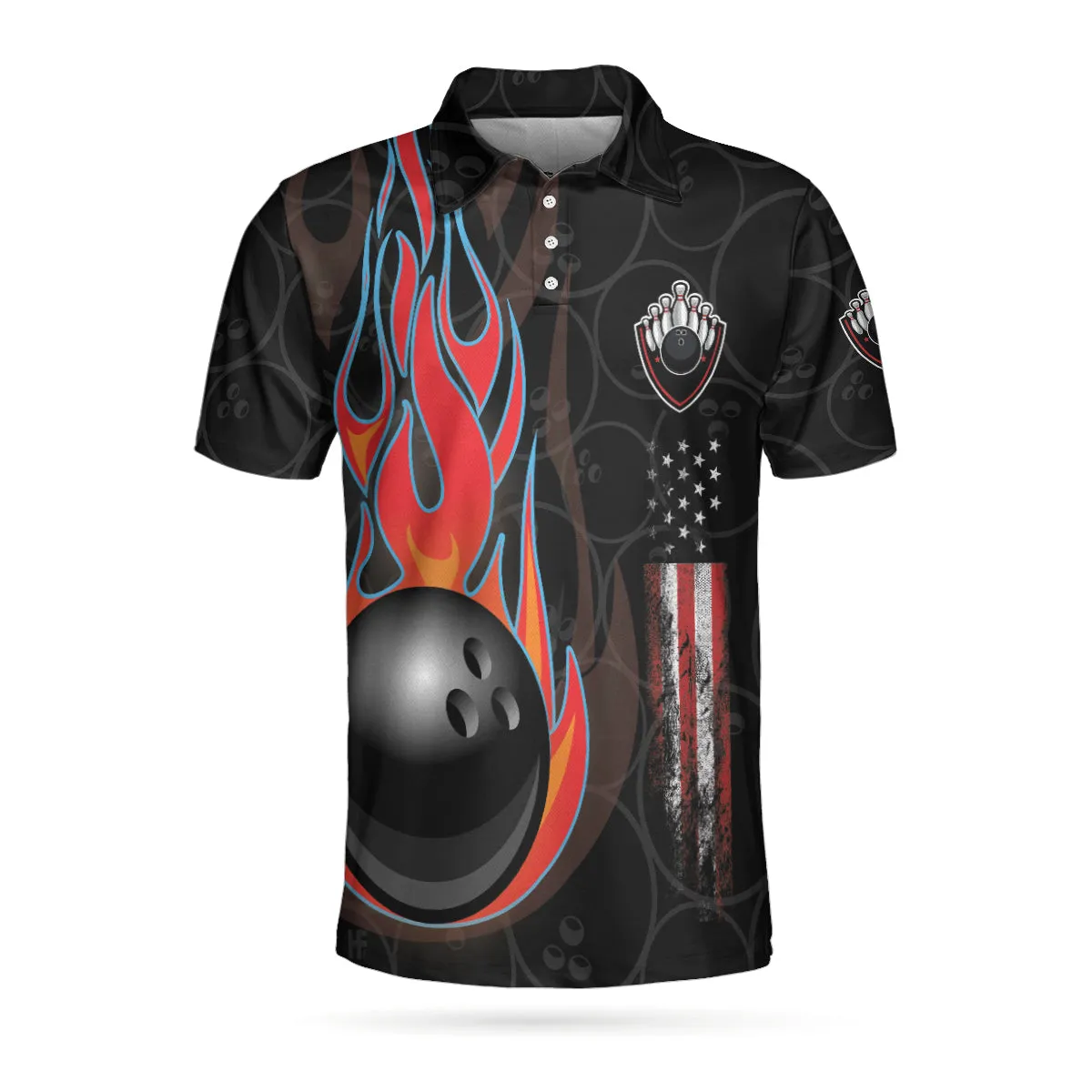 Bowling In Fire And American Flag Short Sleeve Polo Shirt, Bowling Ball Polo Shirt, Best Bowling Shirt For Men Coolspod