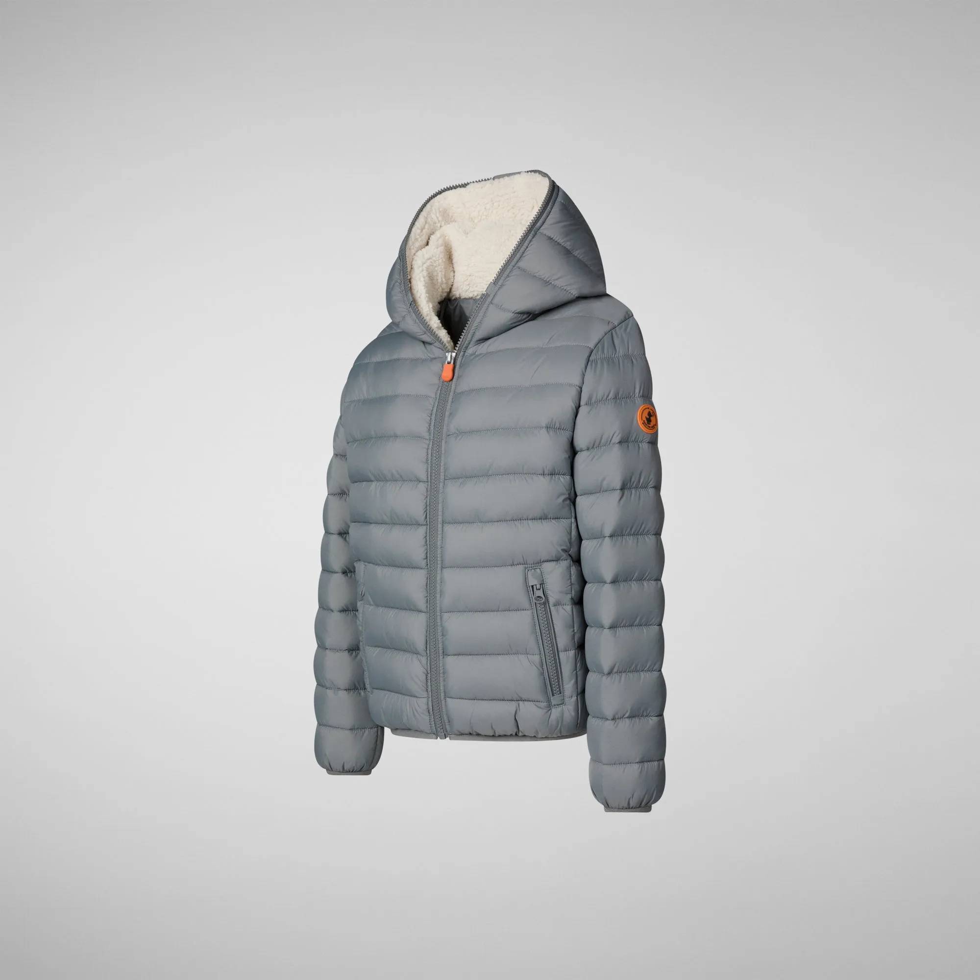 Boys' animal free Puffer jacket with teddy lining Finnegan in mid grey