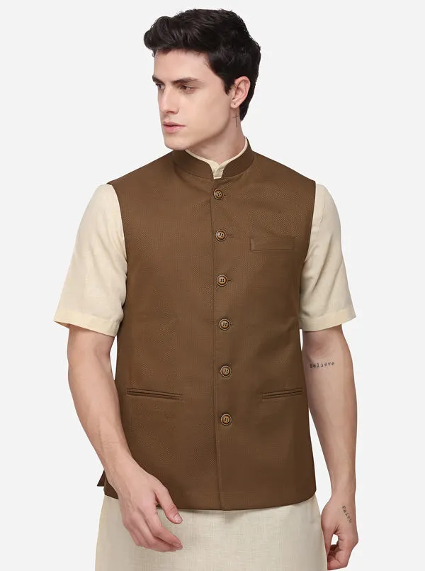 Brown Regular Fit Self Textured Modi Jacket | JadeBlue