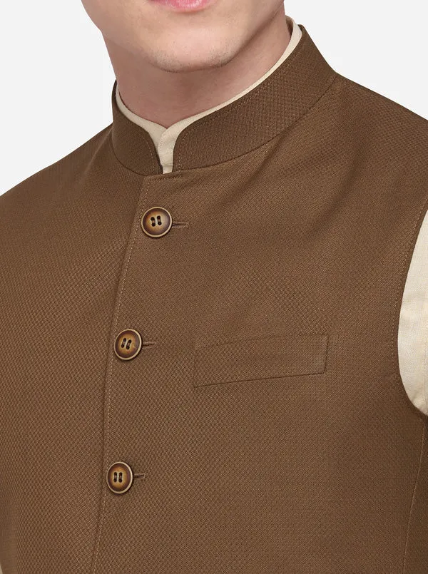 Brown Regular Fit Self Textured Modi Jacket | JadeBlue