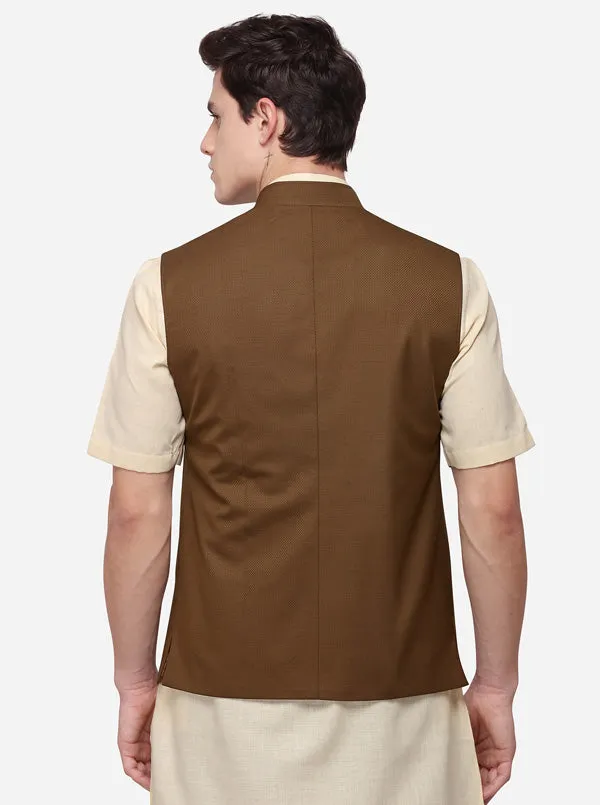 Brown Regular Fit Self Textured Modi Jacket | JadeBlue