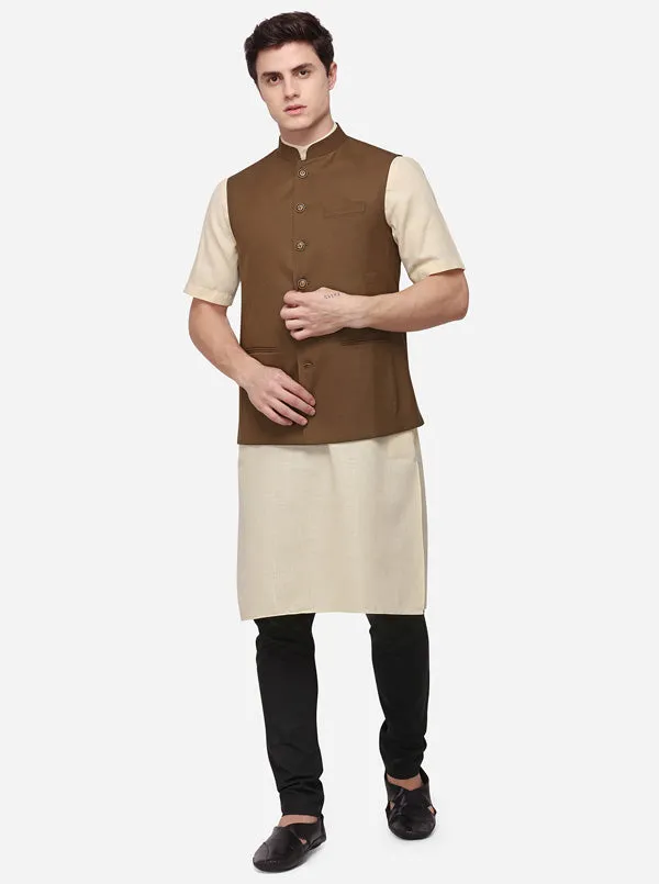 Brown Regular Fit Self Textured Modi Jacket | JadeBlue