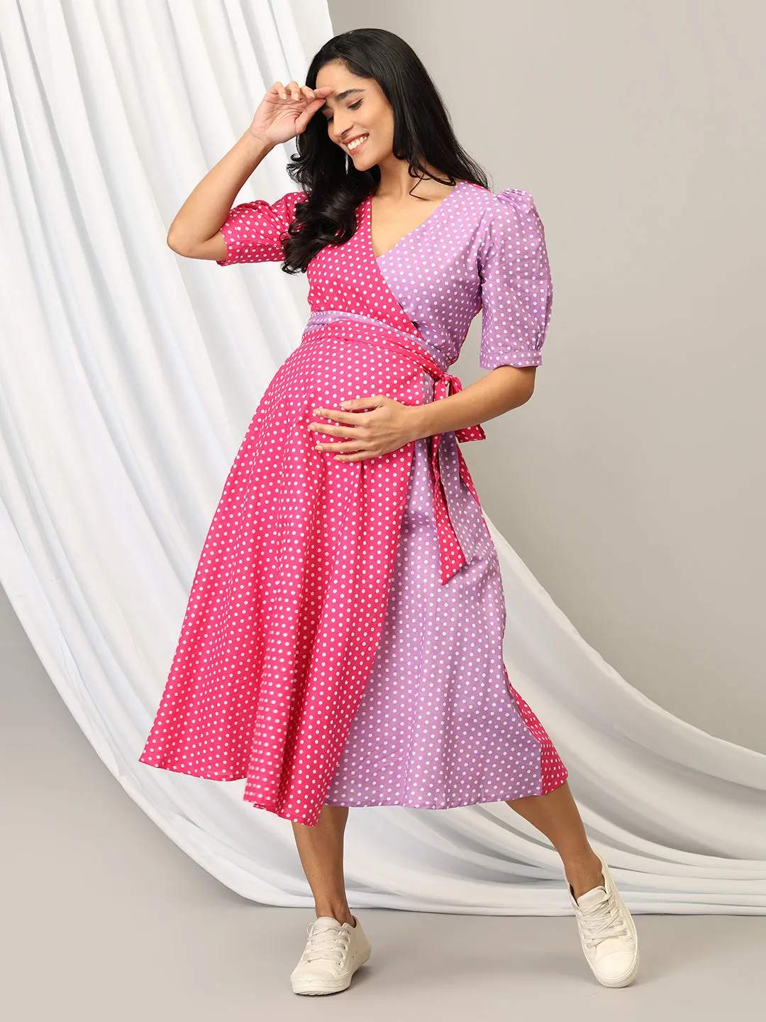 Bubblegum Bliss Maternity Wrap Dress