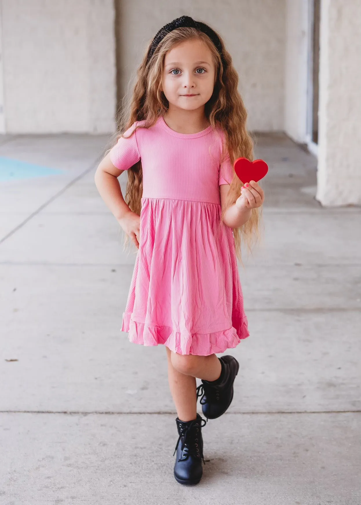 Bubblegum Rib Dream Ruffle Dress