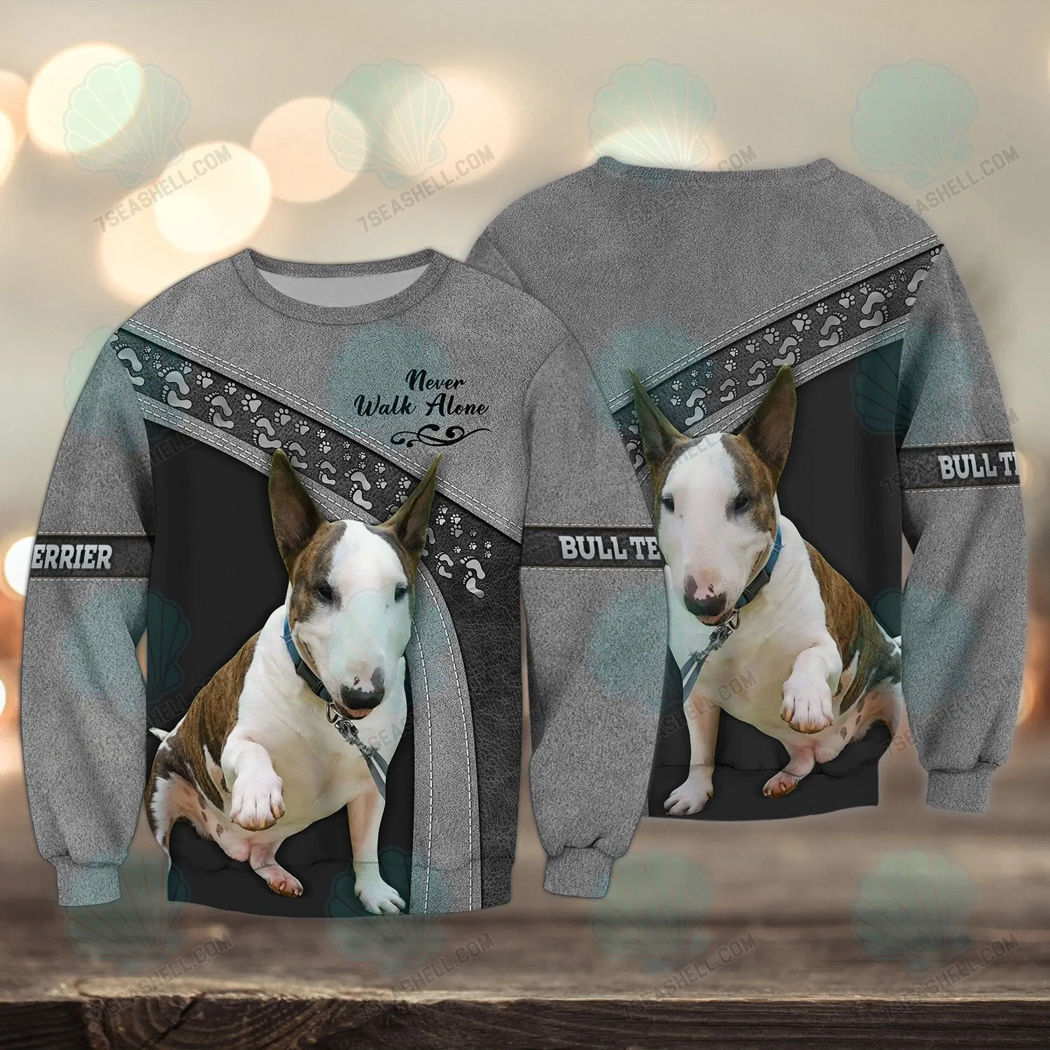 Bull Terrier Love Never Walk Alone 3D Full Print Shirts 1546, Christmas Shirt for Dog Lovers