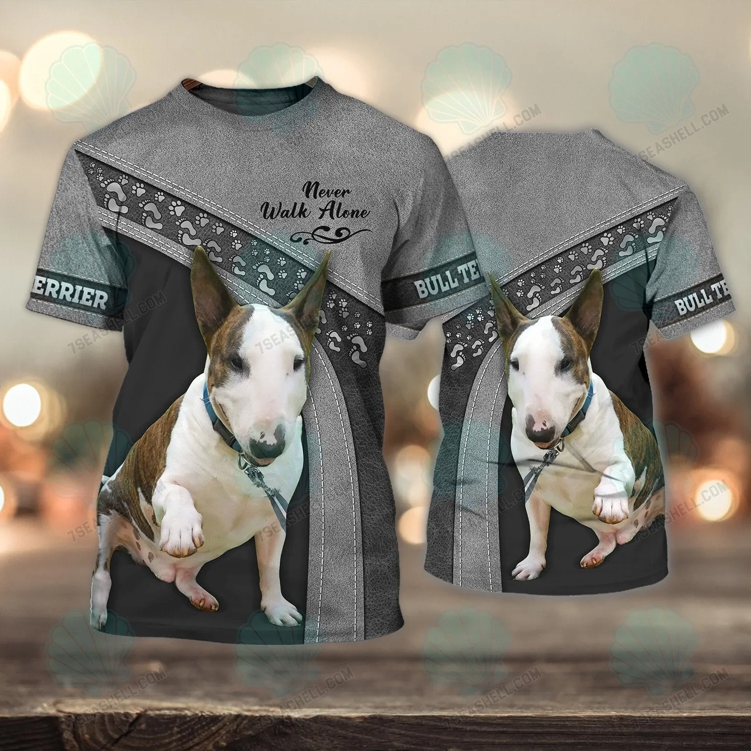 Bull Terrier Love Never Walk Alone 3D Full Print Shirts 1546, Christmas Shirt for Dog Lovers