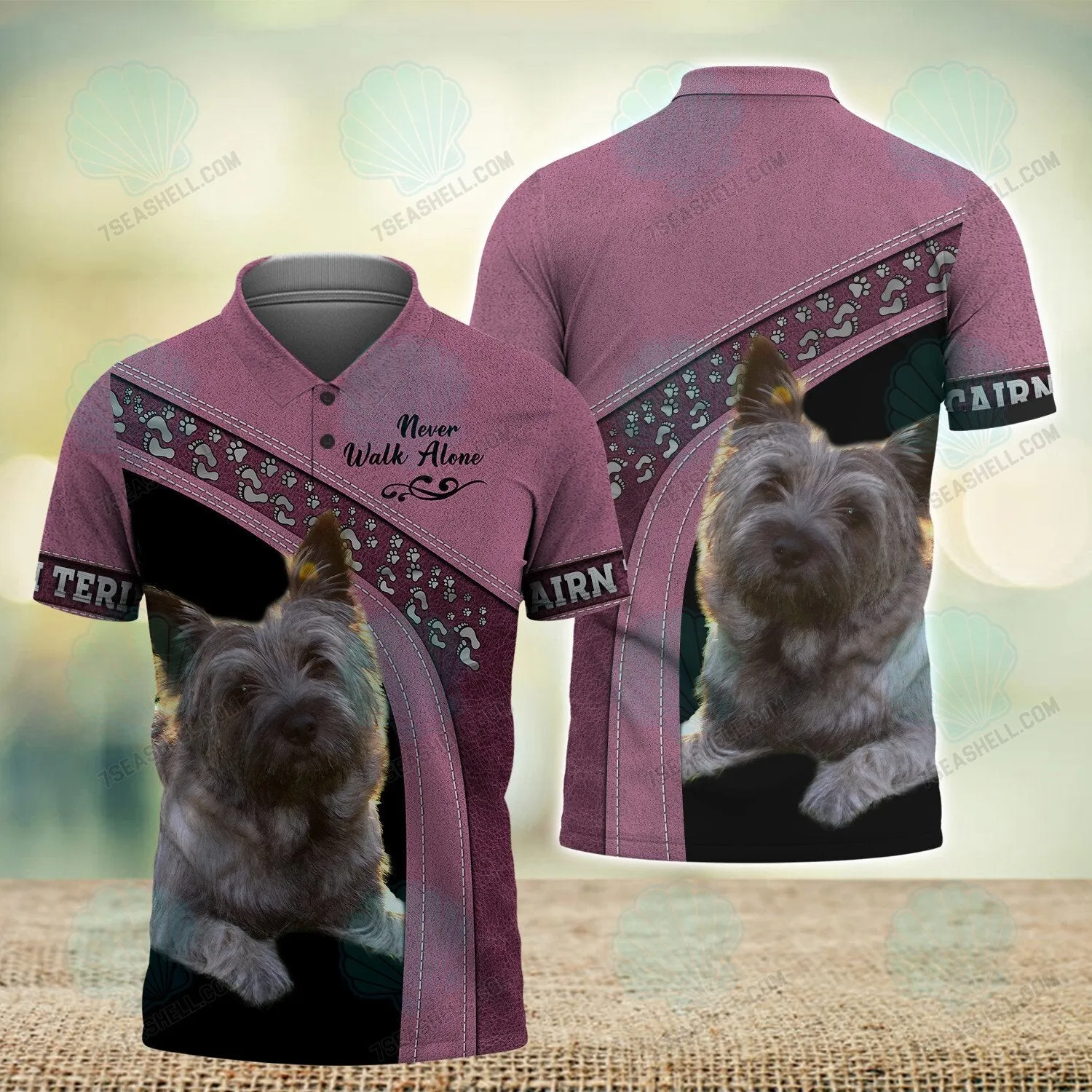 Cairn Terrier Pink Love Never Walk Alone 3D Full Print Shirts, Dog Memorial Gifts for loss of Dog, Christmas Shirt for Dog Lovers