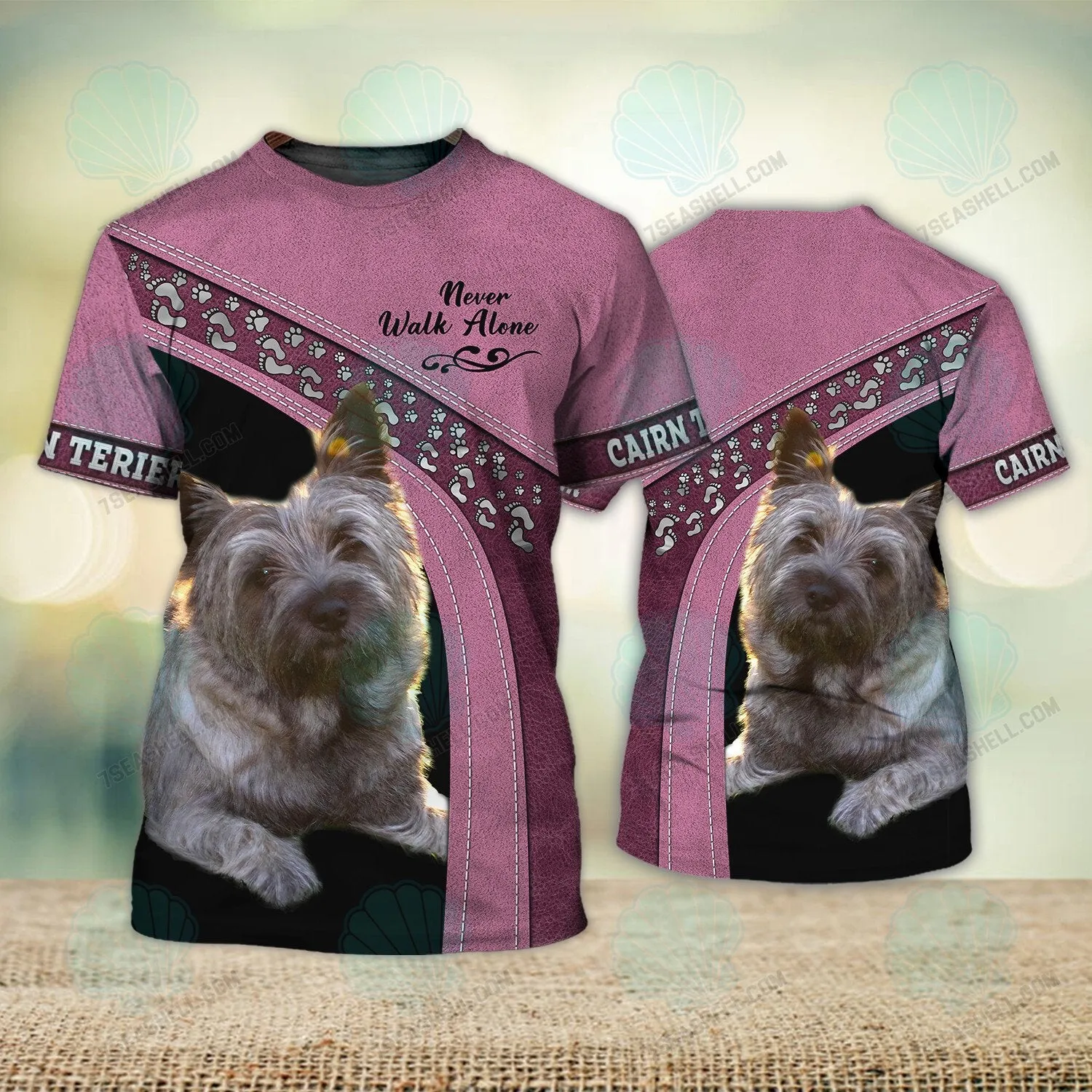 Cairn Terrier Pink Love Never Walk Alone 3D Full Print Shirts, Dog Memorial Gifts for loss of Dog, Christmas Shirt for Dog Lovers