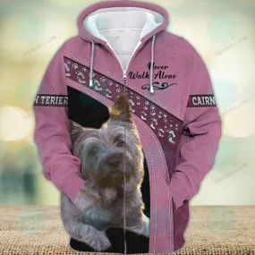 Cairn Terrier Pink Love Never Walk Alone 3D Full Print Shirts, Dog Memorial Gifts for loss of Dog, Christmas Shirt for Dog Lovers