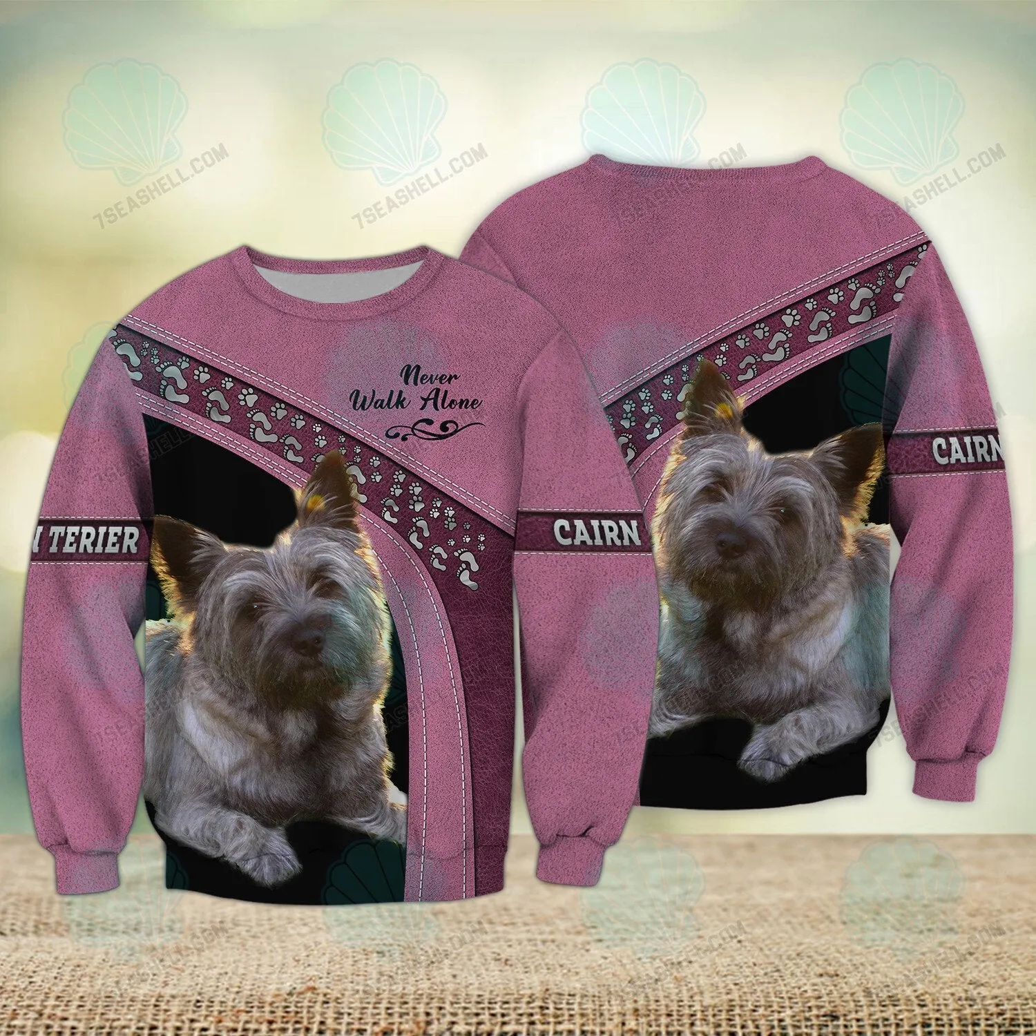 Cairn Terrier Pink Love Never Walk Alone 3D Full Print Shirts, Dog Memorial Gifts for loss of Dog, Christmas Shirt for Dog Lovers