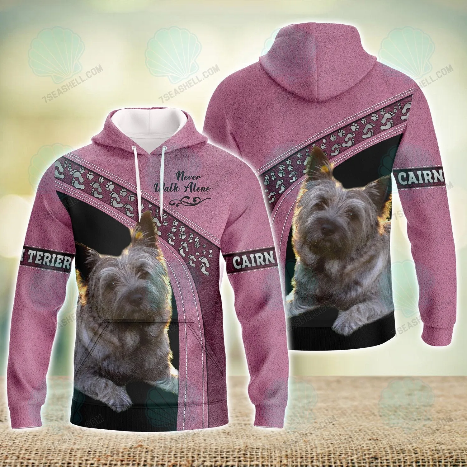 Cairn Terrier Pink Love Never Walk Alone 3D Full Print Shirts, Dog Memorial Gifts for loss of Dog, Christmas Shirt for Dog Lovers