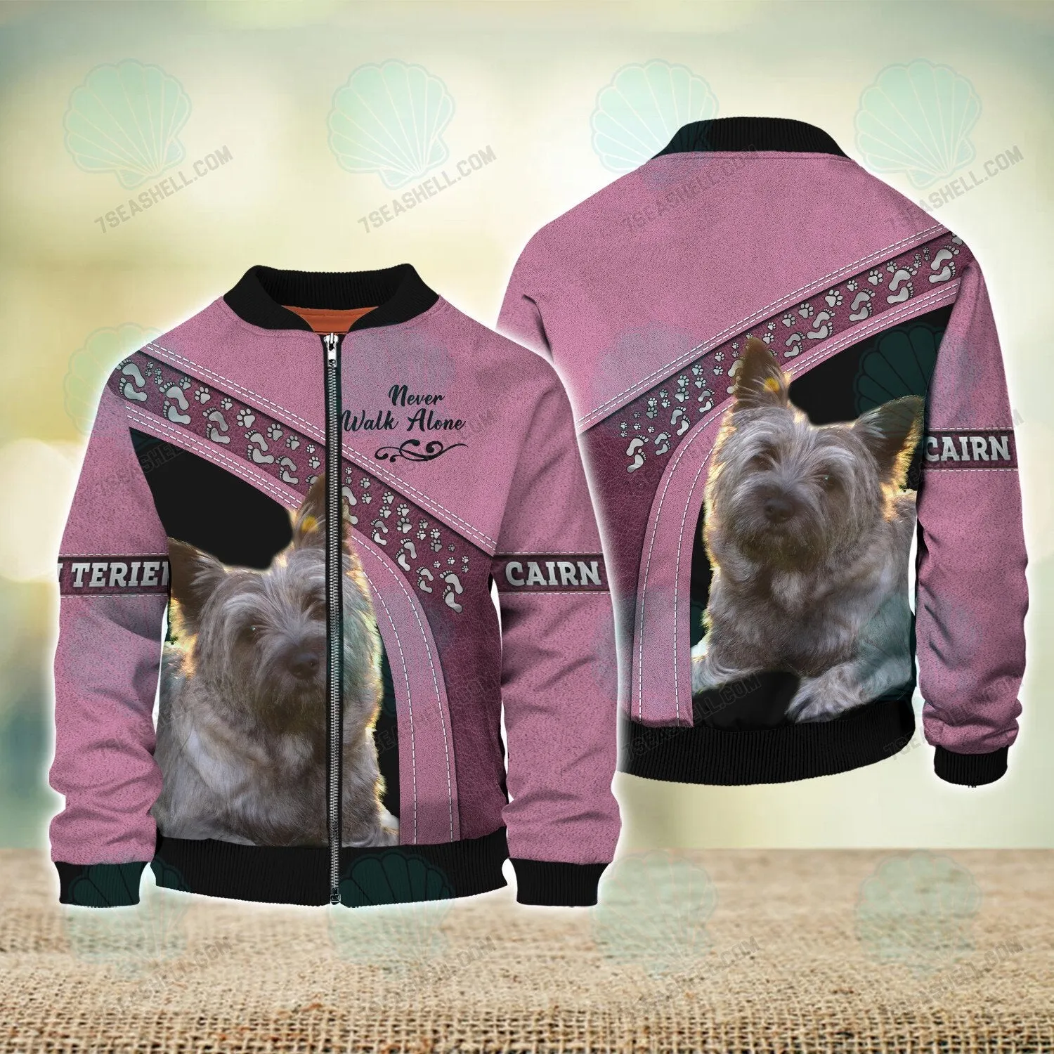 Cairn Terrier Pink Love Never Walk Alone 3D Full Print Shirts, Dog Memorial Gifts for loss of Dog, Christmas Shirt for Dog Lovers