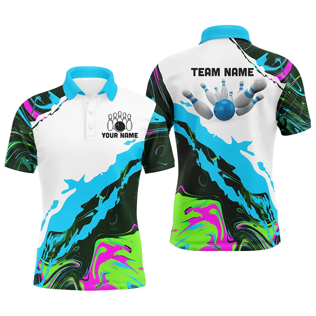 Camo Bowling Ball And Pins Team League Jerseys Multicolor Option Customized Name Team 3D Polo Shirt