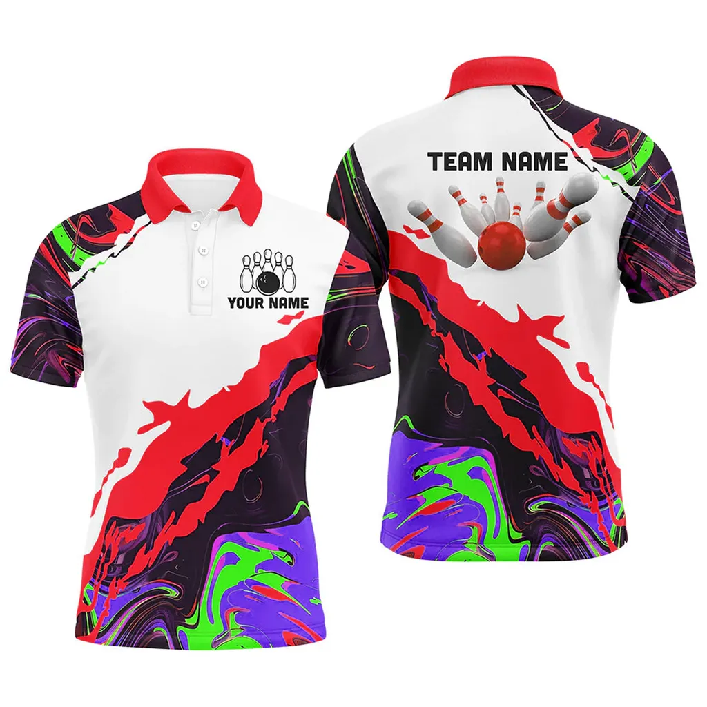 Camo Bowling Ball And Pins Team League Jerseys Multicolor Option Customized Name Team 3D Polo Shirt