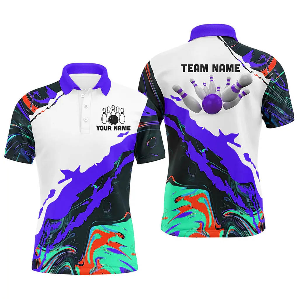 Camo Bowling Ball And Pins Team League Jerseys Multicolor Option Customized Name Team 3D Polo Shirt