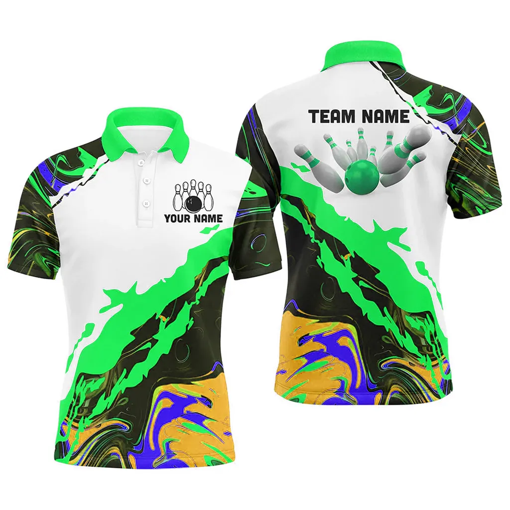 Camo Bowling Ball And Pins Team League Jerseys Multicolor Option Customized Name Team 3D Polo Shirt