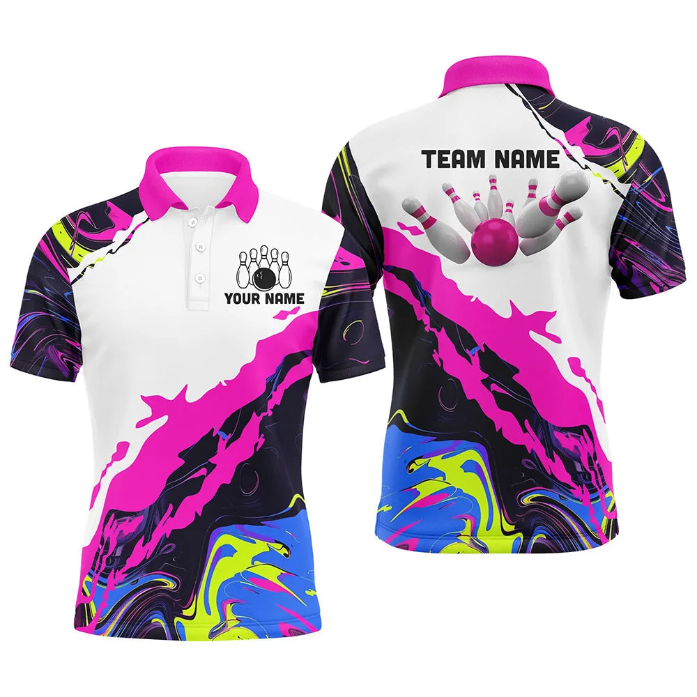 Camo Bowling Ball And Pins Team League Jerseys Multicolor Option Customized Name Team 3D Polo Shirt