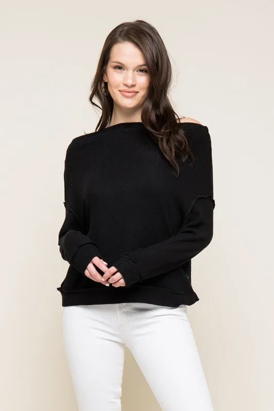 Cashmere Ribbed Off The Shoulder Sweater