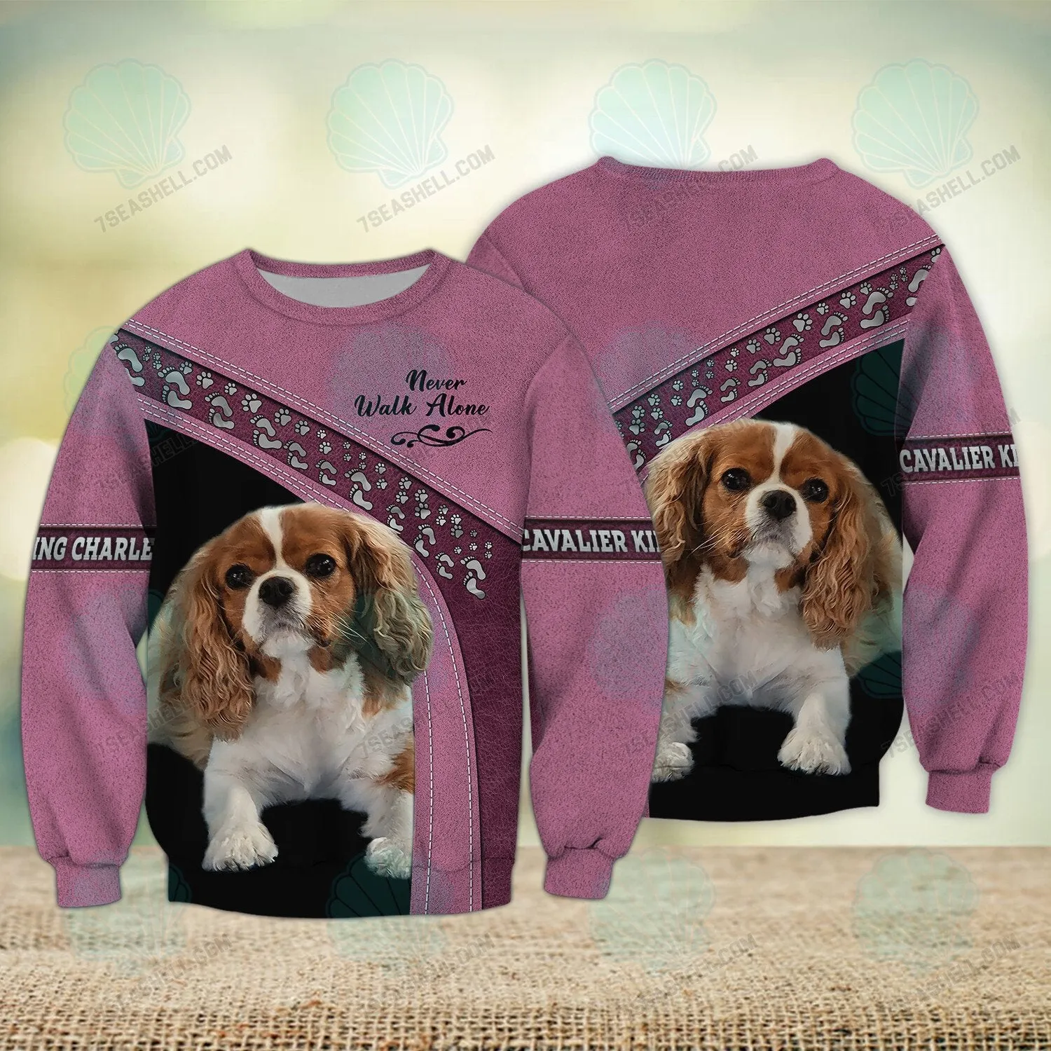 Cavalier King Charles Pink Love Never Walk Alone 3D Full Print Shirts, Christmas Shirt for Dog Lovers