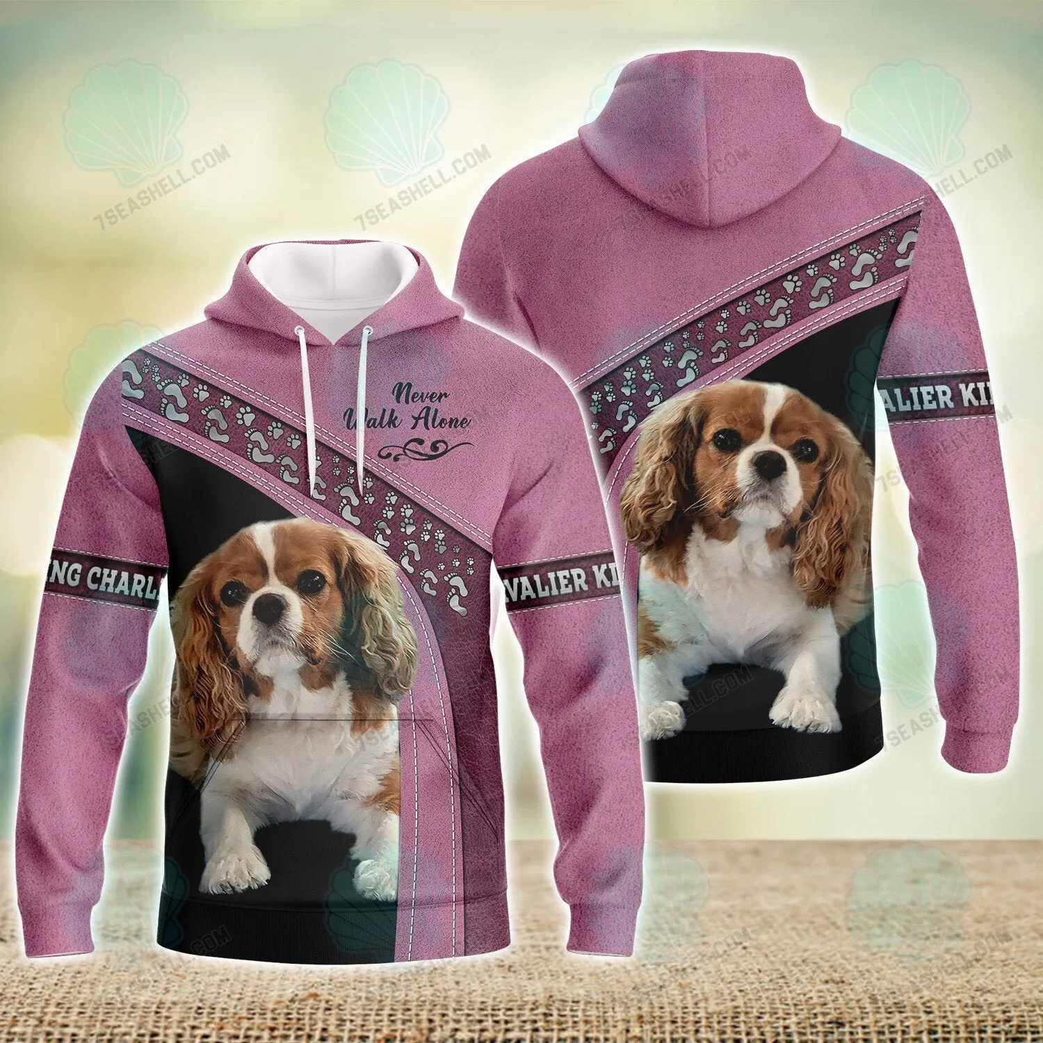 Cavalier King Charles Pink Love Never Walk Alone 3D Full Print Shirts, Christmas Shirt for Dog Lovers