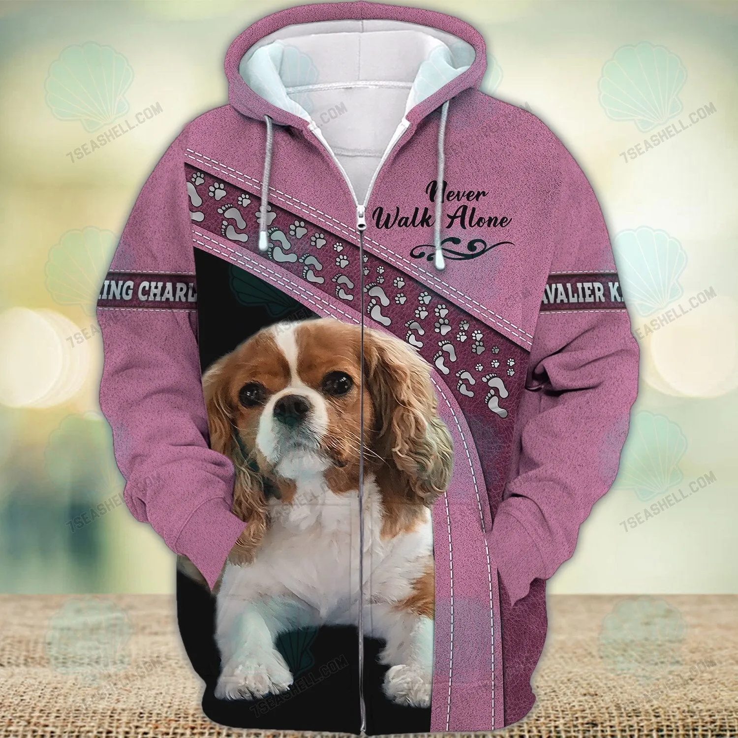 Cavalier King Charles Pink Love Never Walk Alone 3D Full Print Shirts, Christmas Shirt for Dog Lovers